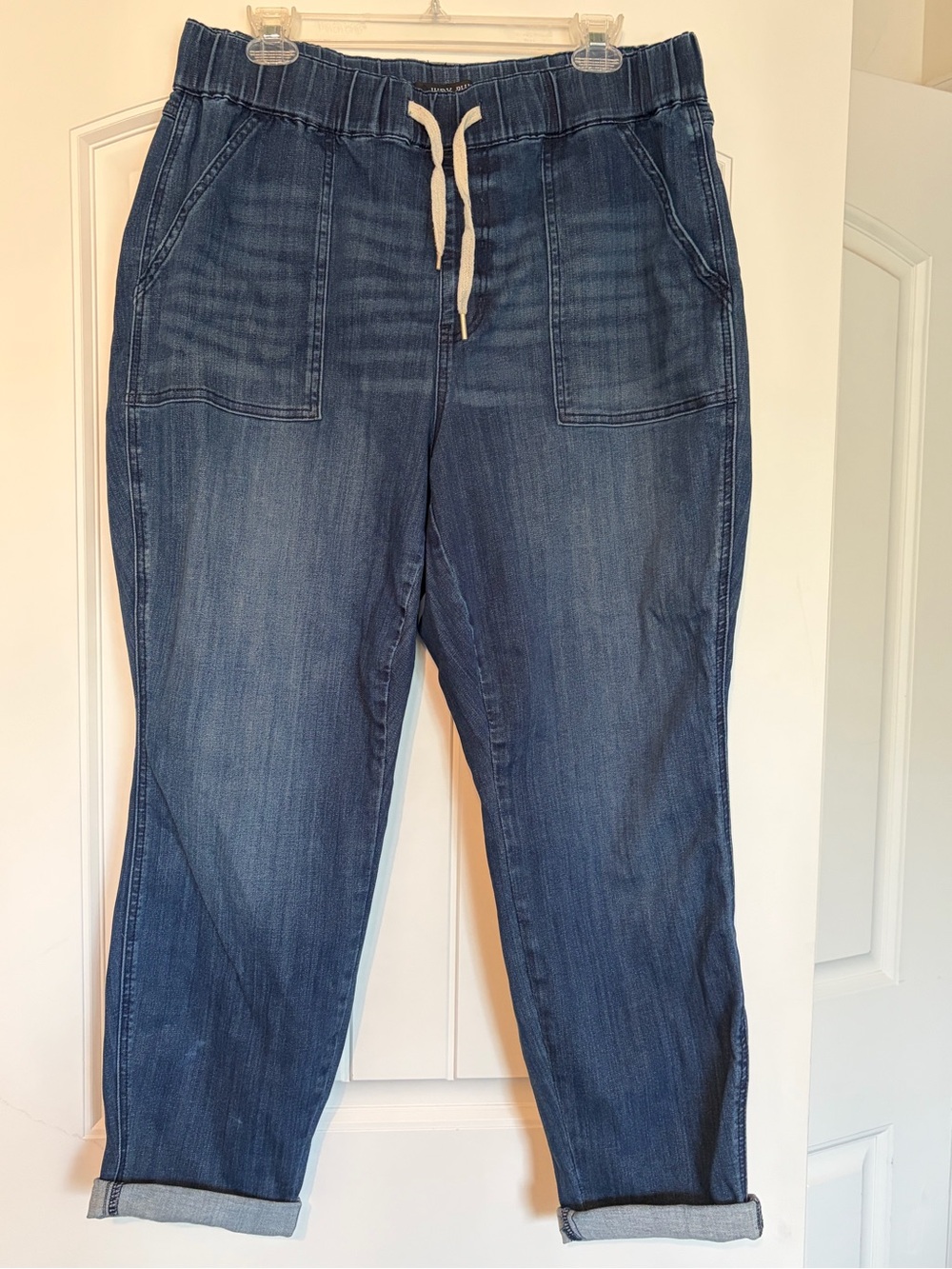 Judy Blue Medium Blue Pull-On Boyfriend Jeans with Drawstring